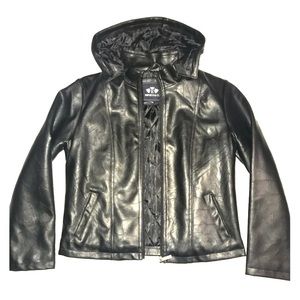 Faux leather jacket with hood